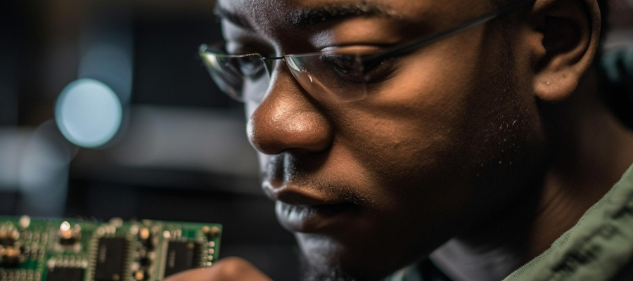 A computer hardware specialist working on a computer processor forcloud computing security.