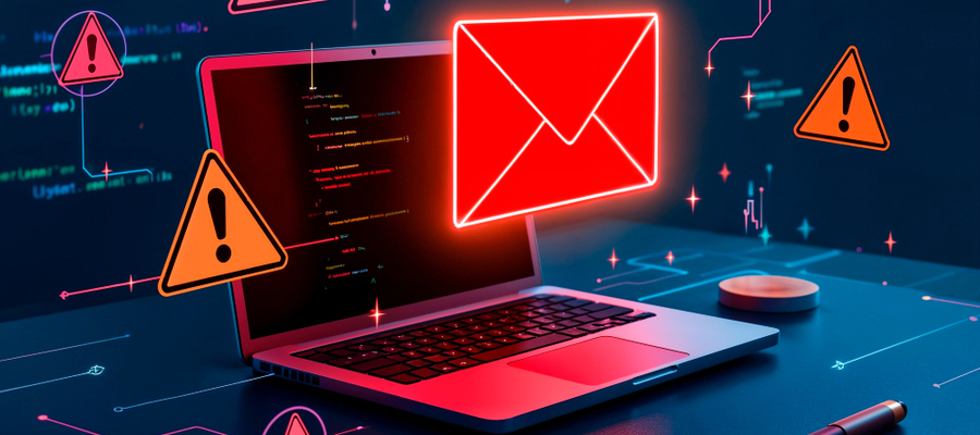 A laptop with different types of malware, some coming in through email.