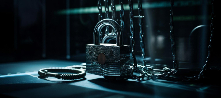 The best cybersecurity software is illustrated as a pdalock and chains around important equipment.