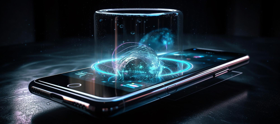 A mobile device with the best cybersecurity software shown as transparent fluid bubbling at the top.