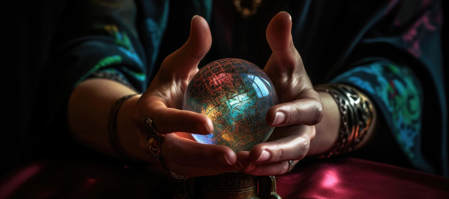 Hands of a future teller looking at virtual reality trends.