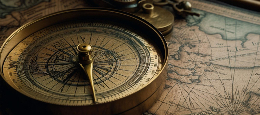 Antique compass for determining new directions.