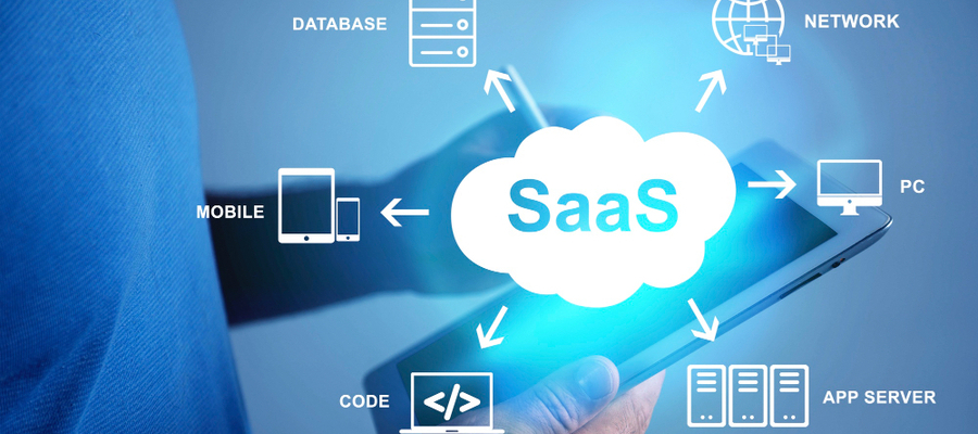 Illustration of SaaS connecting devices for cloud computing vs on-premise.