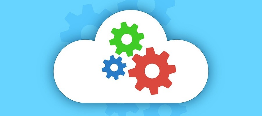 Colored gears inside a cloud environment.