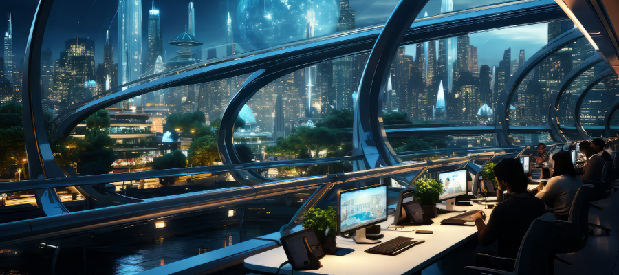 Depiction of a futuristic Silicon Valley for Emotional AI development.