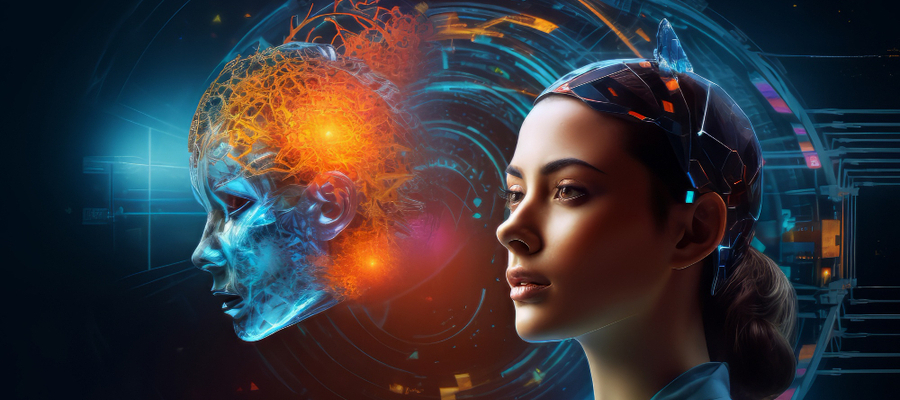 A woman having her emotions interpreted in a virtual Emotional AI environment.