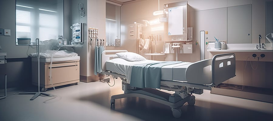 A hospital bed and technical equipment that was selected during IBM Cloud vs AWS analysis.