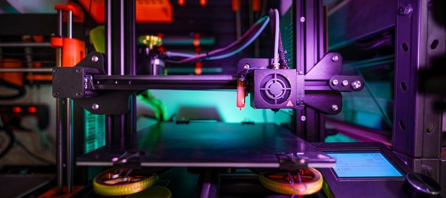 A 3D printing machine at work.