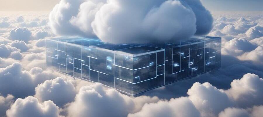 A business building surrounded by cloud that illustrate the multi-cloud vs hybrid cloud strategy.