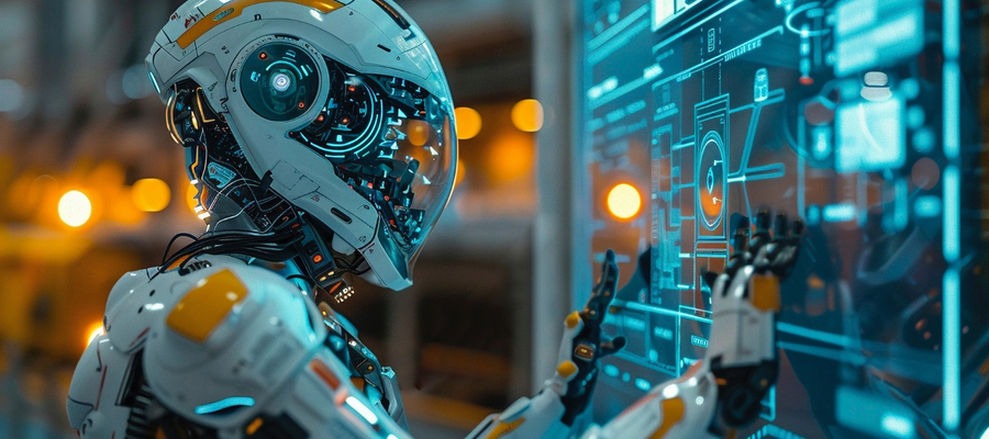 An AI driven robot doing an operation on a touch-screen in AI Business Ideas.