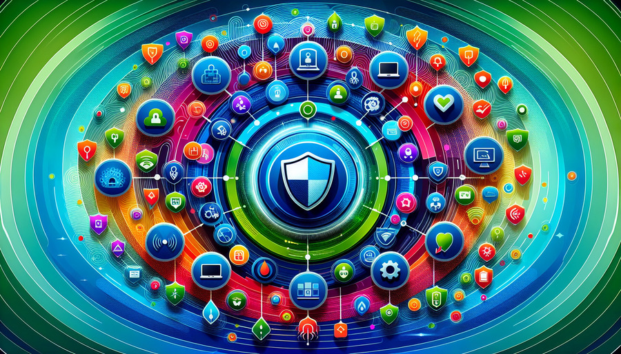 An illustration of the Bitdefender Central interface showing various security features.