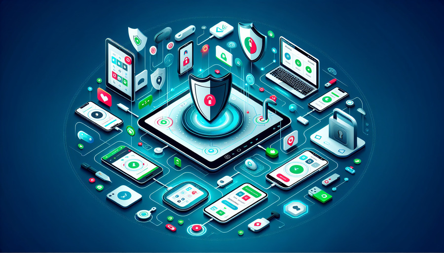An illustration of different features of Bitdefender Central, focusing on device management.