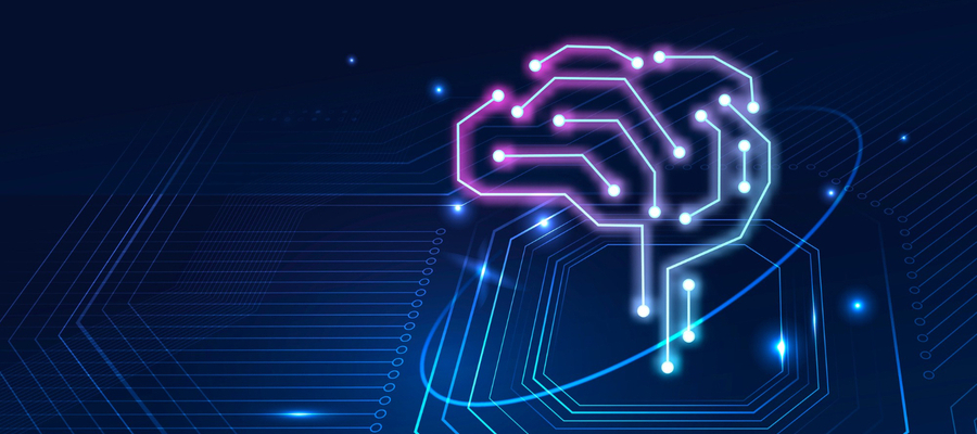 Analysis in a threat intel platform dipicted as a digital brain.