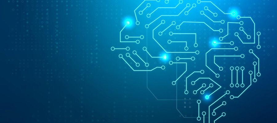 A digital circuit depicted as a brain