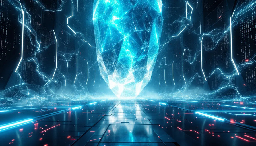 An abstract representation of quantum computing concepts.